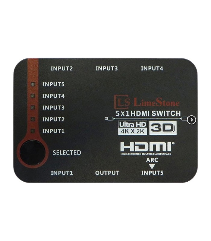 سوئیچ 5 پورت HDMI با قابلیت 3D و رزولوشن 4Kx2K با ریموت کنترل لایمستون LS-HS0501