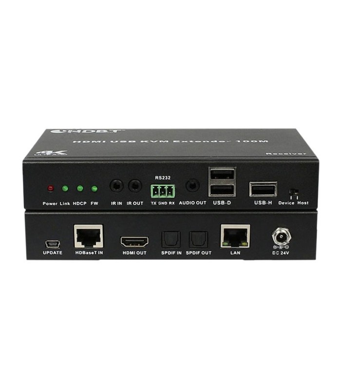 افزایش طول Audio و LAN و RS232 و USB KVM و HDMI بر روی کابل شبکه تا 100 متر با ریموت کنترل فرانت