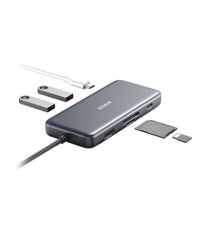 هاب 7 پورت Type C به USB 2.0 با پورت HDMI و درگاه کارت حافظه با قابلیت PD انکر A8346