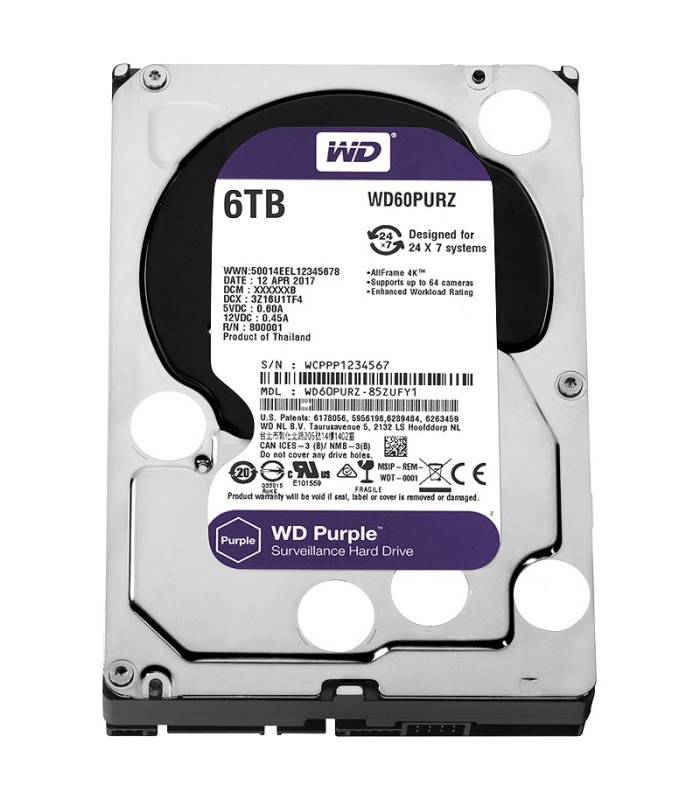هارد دیسک اینترنال وسترن دیجیتال Purple WD60PURZ ظرفیت 6 ترابایت