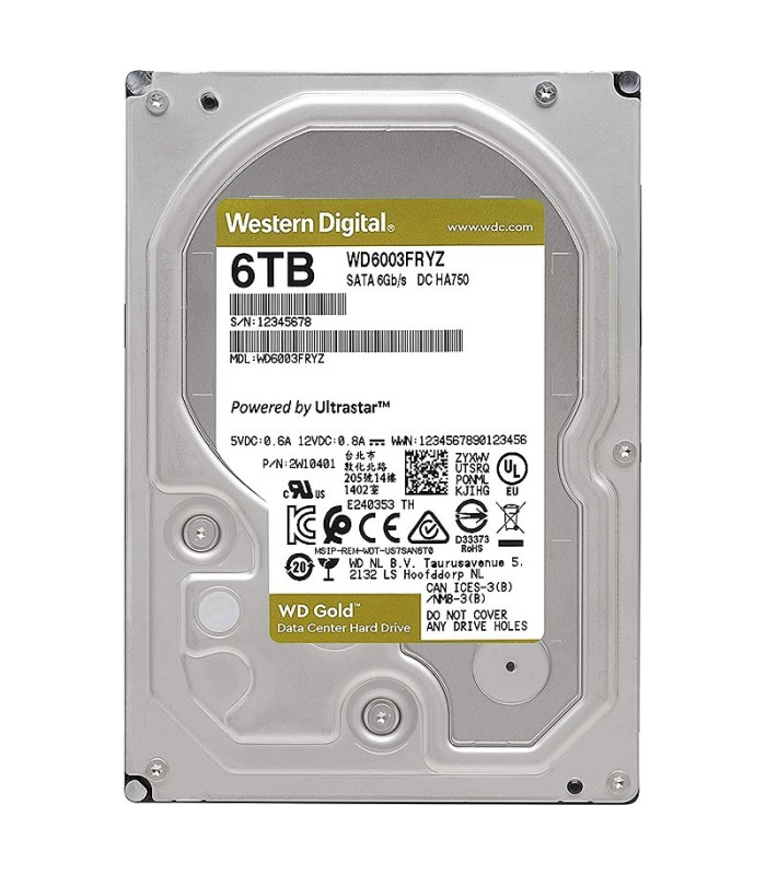 هارد دیسک اینترنال وسترن دیجیتال Gold WD6003FRYZ ظرفیت 6 ترابایت