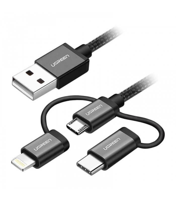 کابل تبدیل USB به Iphone Lightning و Type-C و Micro USB یوگرین US186