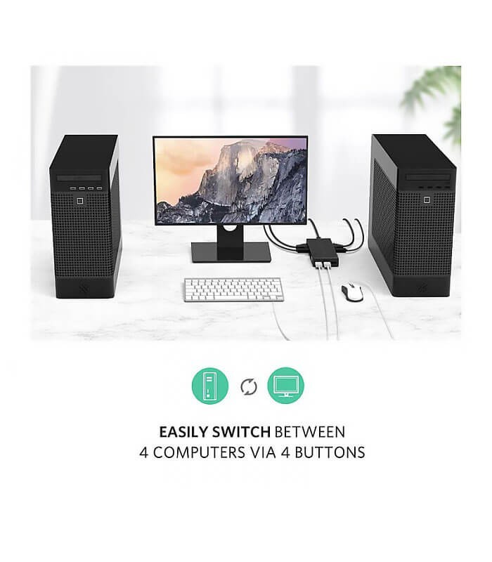 کی وی ام سوئیچ 4 پورت VGA با پورت USB همراه کابل یوگرین 50280 CM154