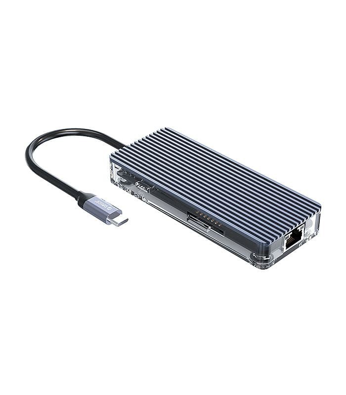 هاب 8 پورت Type C به USB 3.0 با پورت Type C و HDMI و LAN و درگاه کارت حافظه با قابلیت PD اوریکو WB-8P