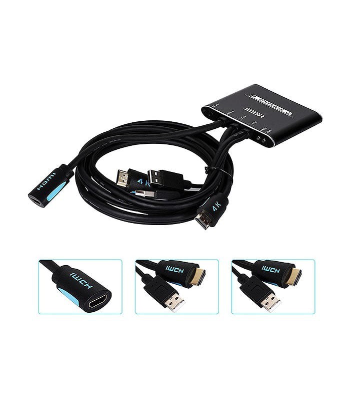 کی وی ام سوئیچ 2 پورت HDMI همراه کابل لایمستون LS-HKC0201