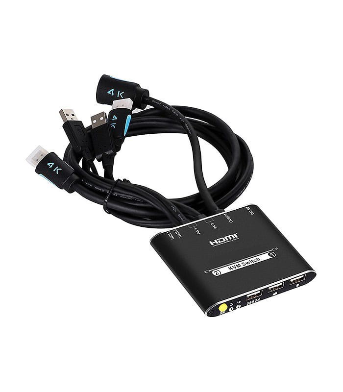 کی وی ام سوئیچ 2 پورت HDMI همراه کابل لایمستون LS-HKC0201