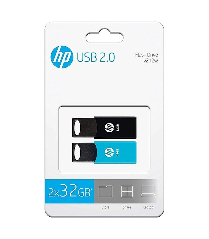 فلش مموری اچ پی USB 2.0 V212W ظرفیت 32 گیگابایت پک 2 تایی