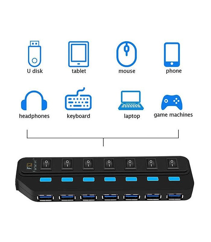 هاب 7 پورت USB 3.0 کلید دار همراه آداپتور فرانت FN-U3H701S