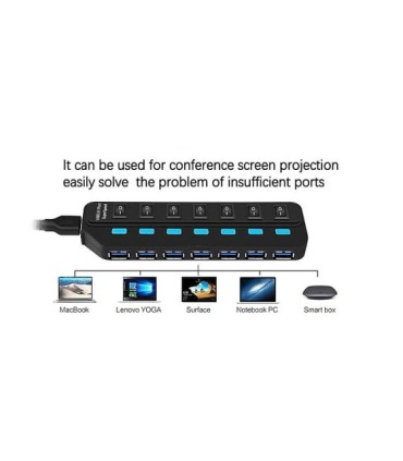هاب 7 پورت USB 3.0 کلید دار همراه آداپتور فرانت FN-U3H701S
