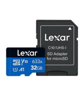 کارت حافظه microSDHC لکسار Blue Series 633X کلاس 10 سرعت 100MBps ظرفیت 32 گیگابایت همراه با آداپتور SD