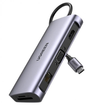 هاب 10 پورت Type C به 3.0 USB با پورت HDMI و VGA و LAN و میکروفون و درگاه کارت حافظه با قابلیت PD یوگرین 80133 CM179