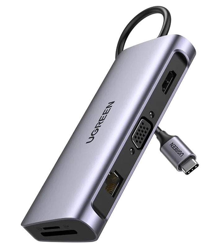 هاب 10 پورت Type C به 3.0 USB با پورت HDMI و VGA و LAN و میکروفون و درگاه کارت حافظه با قابلیت PD یوگرین 80133 CM179