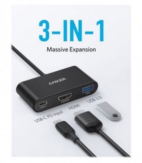 هاب 3 پورت Type C به 3.0 USB با پورت HDMI با قابلیت PD انکر A8339