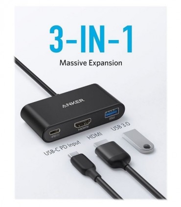هاب 3 پورت Type C به 3.0 USB با پورت HDMI با قابلیت PD انکر A8339