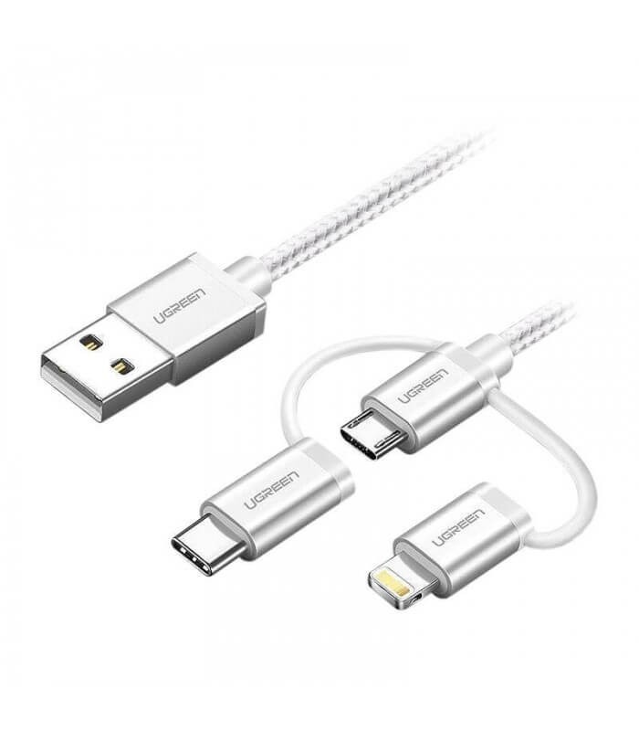 کابل تبدیل USB به Iphone Lightning و Type-C و Micro USB یوگرین US186