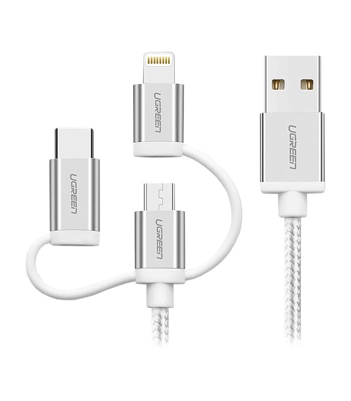 کابل تبدیل USB به Iphone Lightning و Type-C و Micro USB یوگرین US186