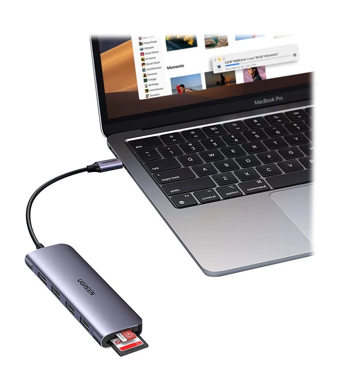 هاب 6 پورت Type C به USB 3.0 با پورت HDMI و درگاه کارت حافظه یوگرین 70410 CM195
