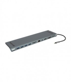 هاب 11 پورت Type C به 3.0 USB با پورت HDMI و VGA و LAN و میکروفون و درگاه کارت حافظه با قابلیت PD کی نت K-MFCMS1111