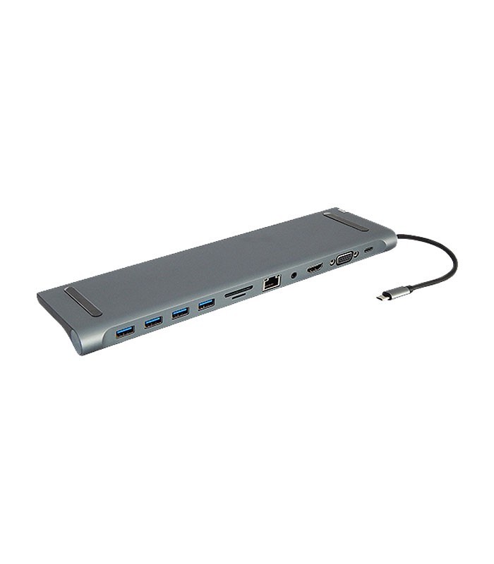 هاب 11 پورت Type C به 3.0 USB با پورت HDMI و VGA و LAN و میکروفون و درگاه کارت حافظه با قابلیت PD کی نت K-MFCMS1111
