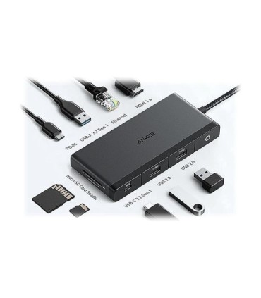 هاب 9 پورت Type C به USB 3.2 - 2.0 با پورت HDMI و Type C و LAN و درگاه کارت حافظه با قابلیت PD انکر 552 A8373