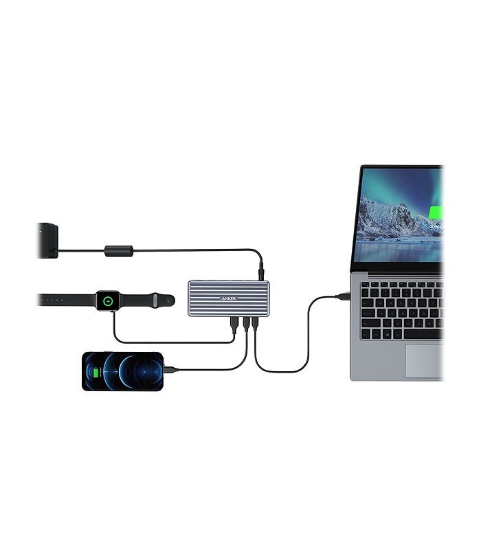 هاب 9 پورت Type C به USB 3.1 - 2.0 با پورت میکروفون و HDMI و Type C و LAN و DisplayPort با قابلیت PD انکر A8394