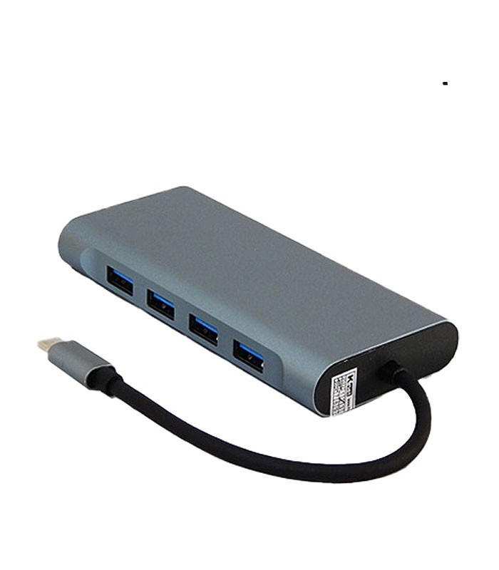 هاب 8 پورت Type C به 3.0 USB با پورت HDMI و VGA و LAN و درگاه کارت حافظه با قابلیت PD کی نت K-MFCMS1011