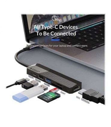 هاب 6 پورت Type C به USB 3.0 - 2.0 با پورت HDMI و درگاه کارت حافظه با قابلیت PD اوریکو MDK-6P