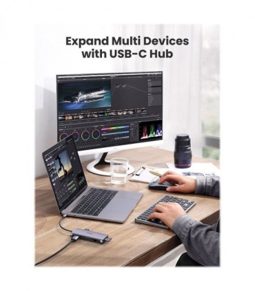 هاب 9 پورت Type C به 3.0 USB با پورت HDMI و VGA و LAN و درگاه کارت حافظه با قابلیت PD یوگرین 70490 CM179