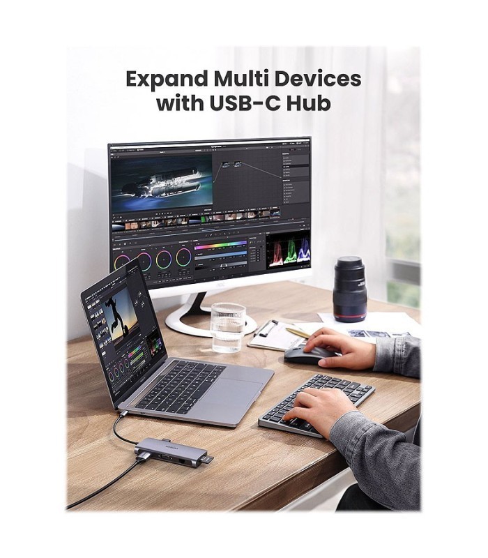 هاب 9 پورت Type C به 3.0 USB با پورت HDMI و VGA و LAN و درگاه کارت حافظه با قابلیت PD یوگرین 70490 CM179